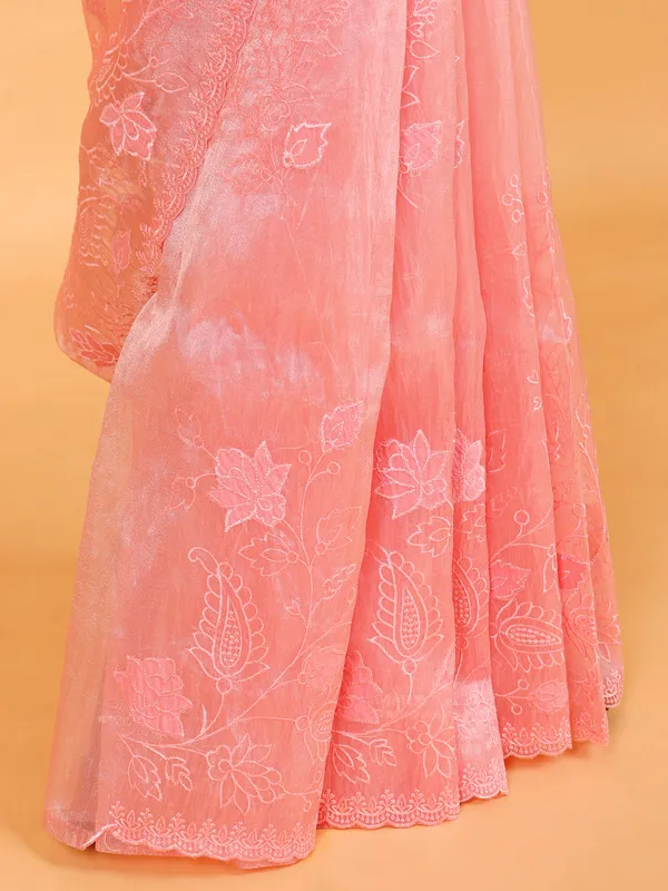 Pink semi organza saree for women