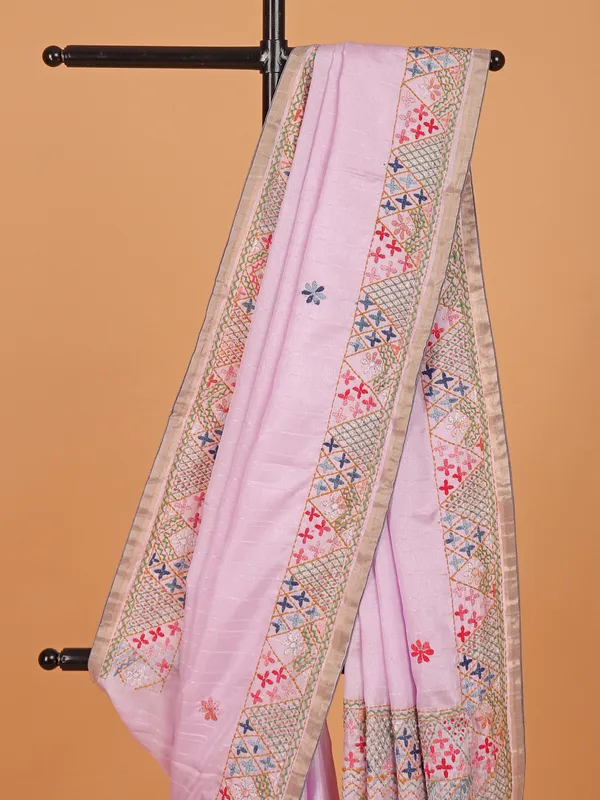 Pink semi silk saree for festival wear