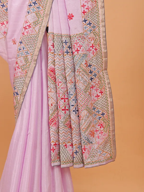 Pink semi silk saree for festival wear