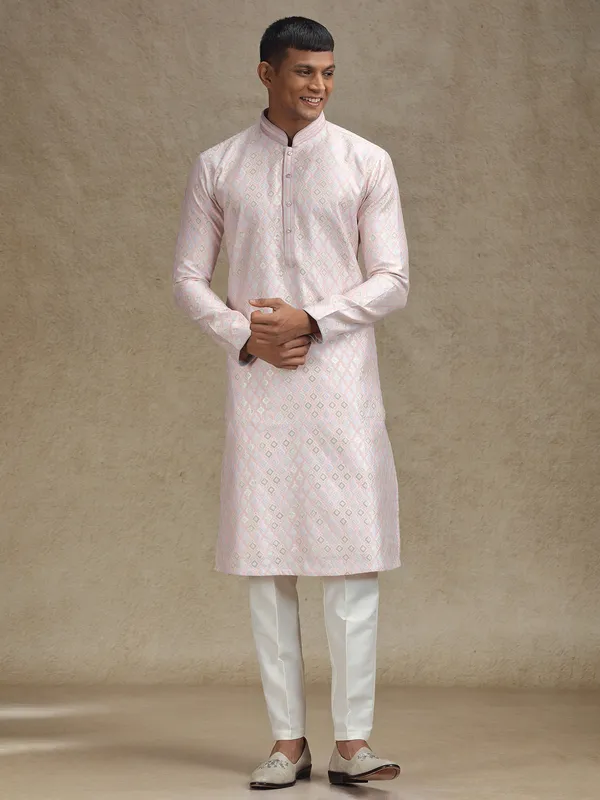 Pink serene kurta pajama set in zari work