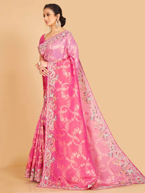 Pink shade silk wedding saree