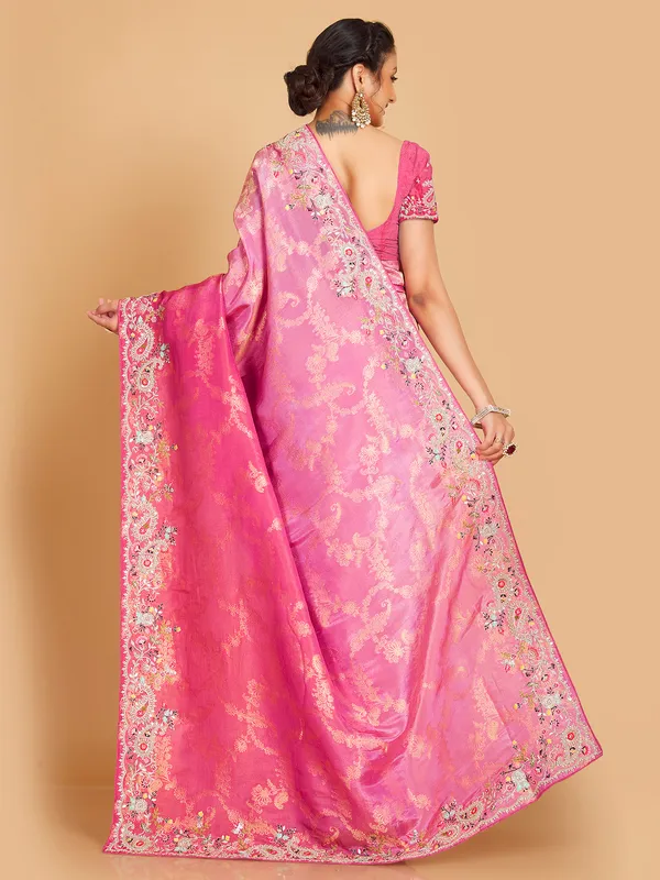 Pink shade silk wedding saree