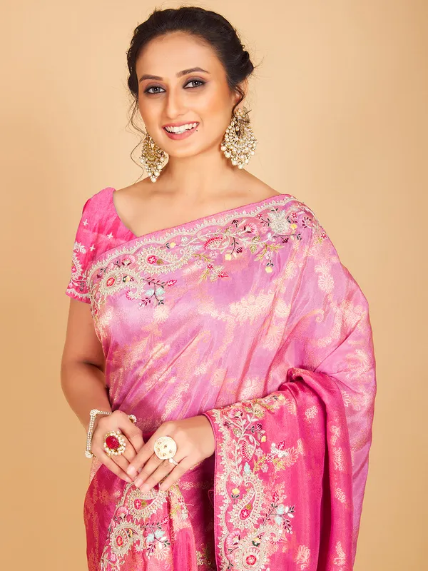 Pink shade silk wedding saree