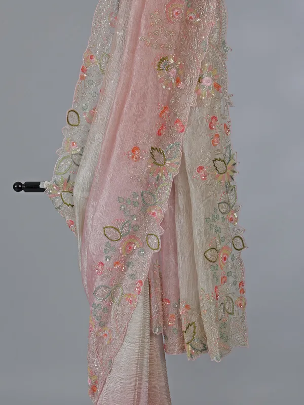 Pink shaded tissue silk saree with thread detailing