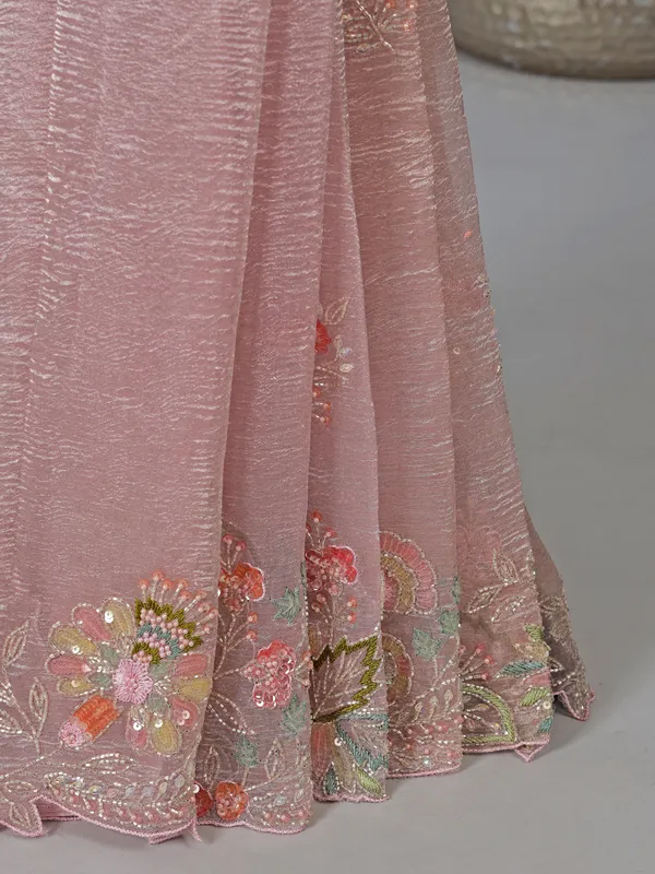 Pink shaded tissue silk saree with thread detailing