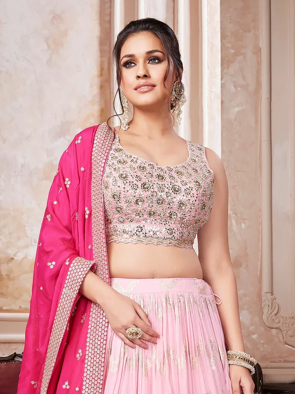 Pink shaded wedding wear georgette lehenga choli
