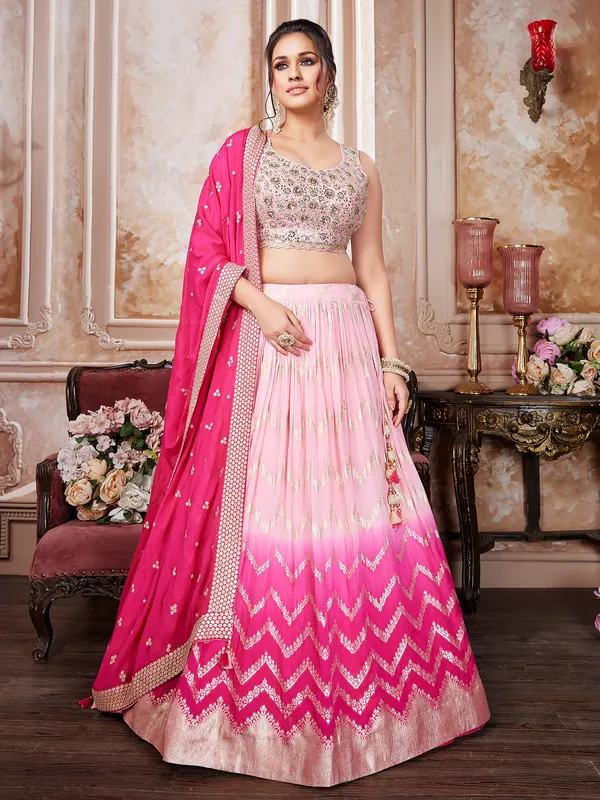 Pink shaded wedding wear georgette lehenga choli