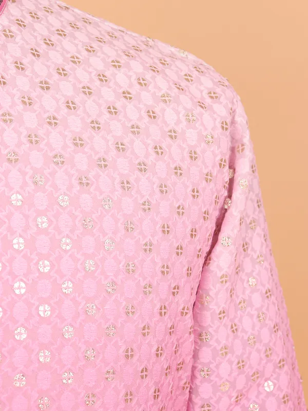 Pink sherbet embroiderded kurta set for men