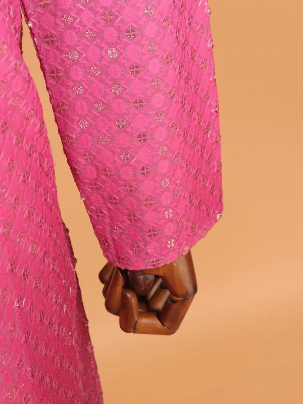 Pink sherbet embroiderded kurta set for men