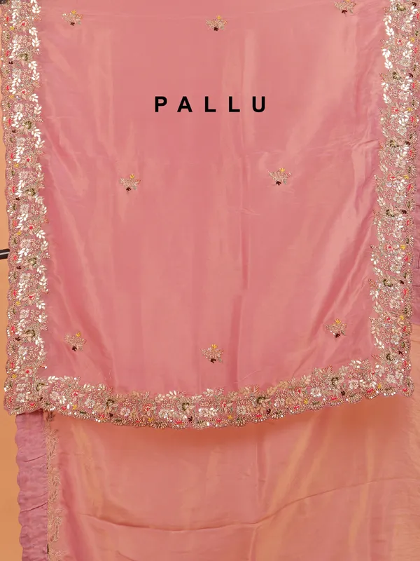 Pink shimmer tissue silk saree for women
