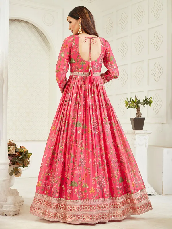 Pink silk anarkali suit with dupatta for wedding