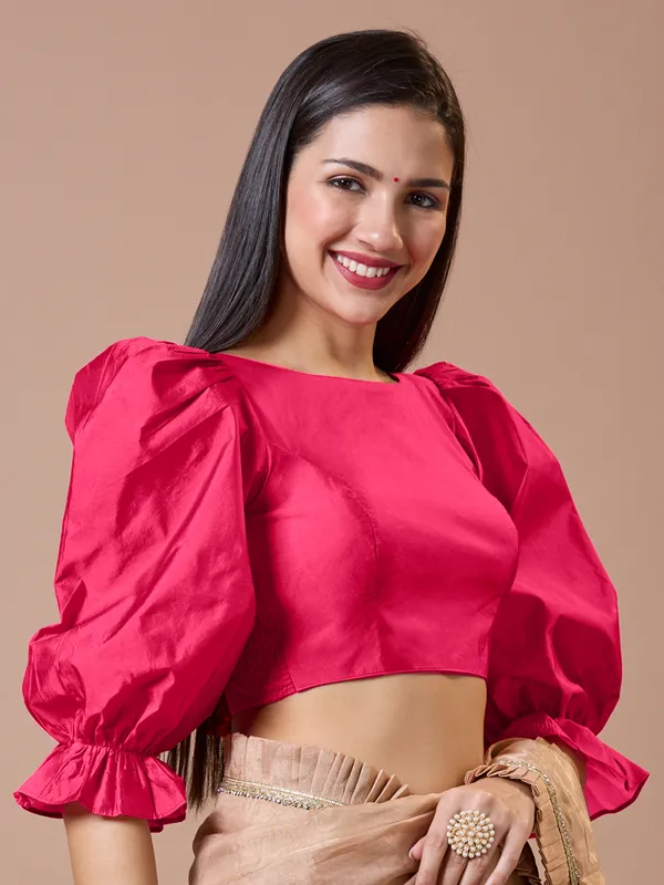 Pink silk boat neck comfort fit ready made blouse