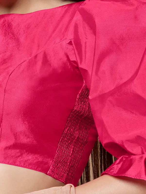 Pink silk boat neck comfort fit ready made blouse