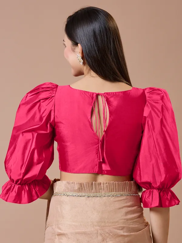 Pink silk boat neck comfort fit ready made blouse