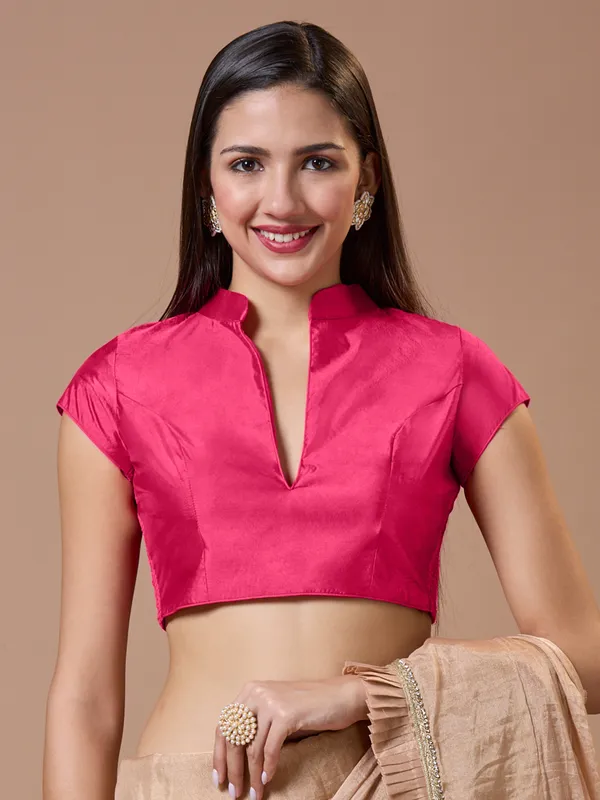 Pink silk collared neck comfort fit ready made blouse