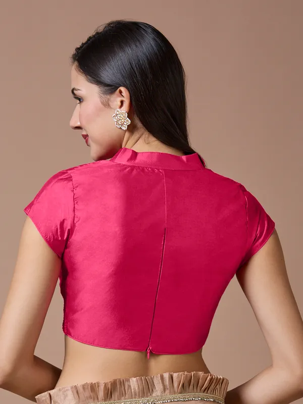 Pink silk collared neck comfort fit ready made blouse