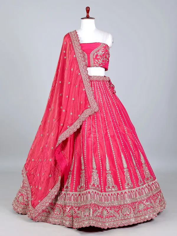 Pink silk cutdana embellished lehenga choli for wedding