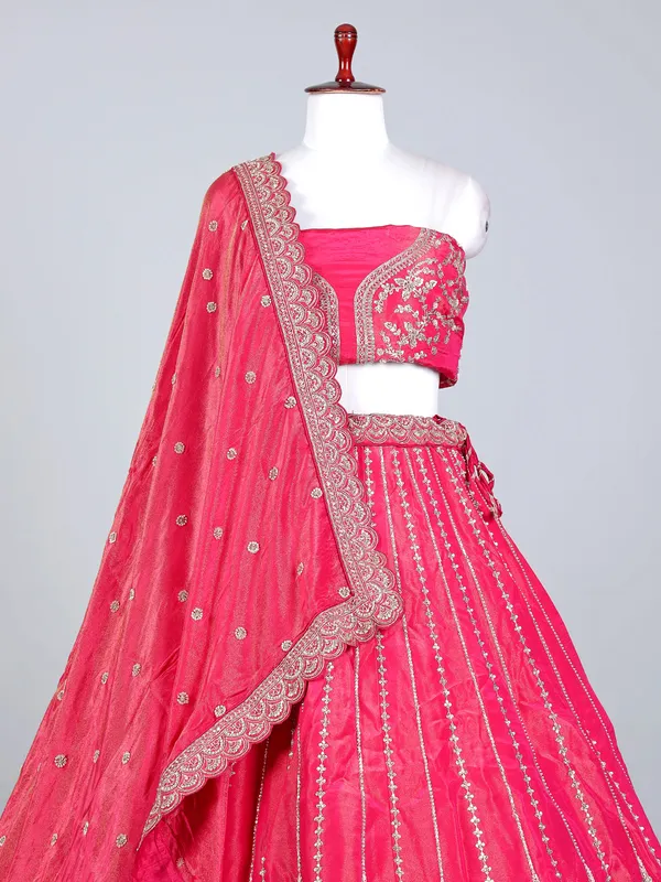 Pink silk cutdana embellished lehenga choli for wedding