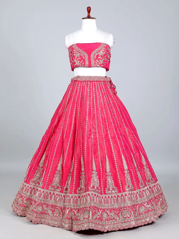 Pink silk cutdana embellished lehenga choli for wedding