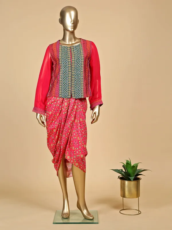 Pink silk designer printed kurti