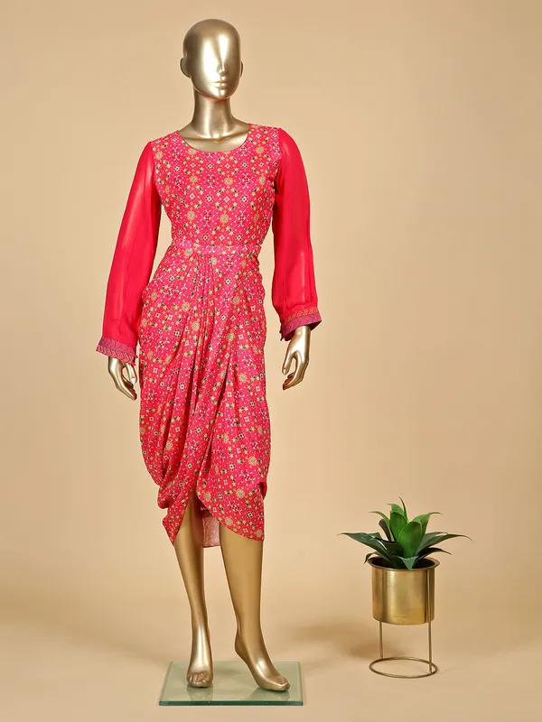 Pink silk designer printed kurti