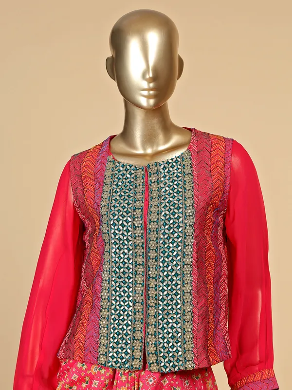 Pink silk designer printed kurti