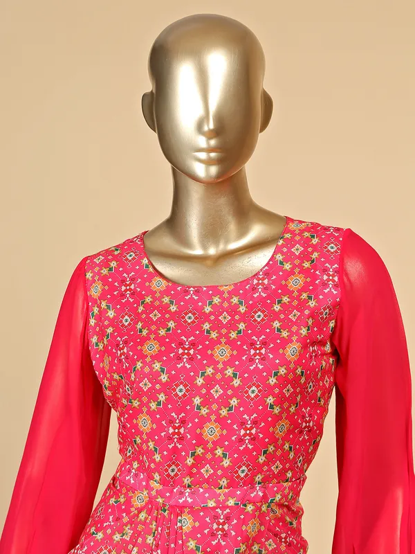 Pink silk designer printed kurti