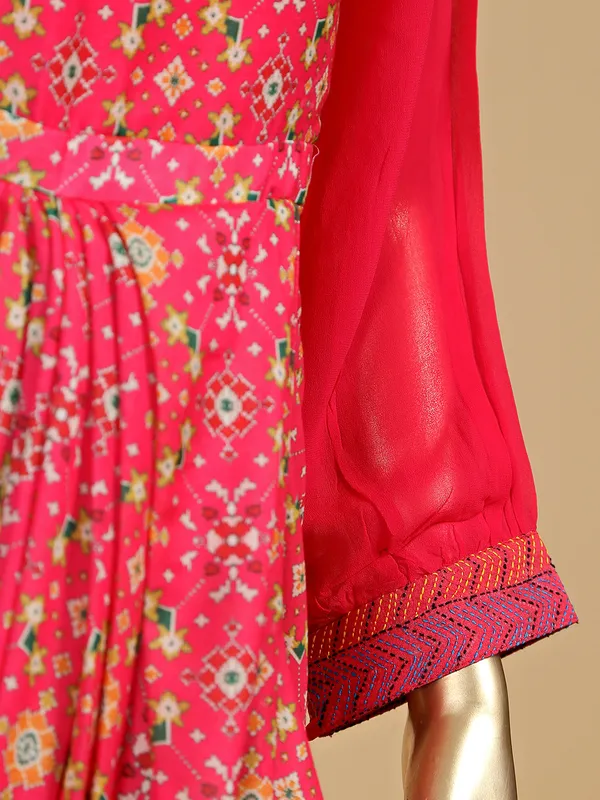 Pink silk designer printed kurti