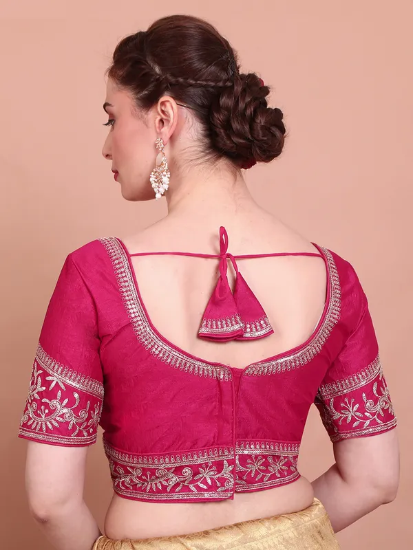 Pink silk embroidered ready made blouse