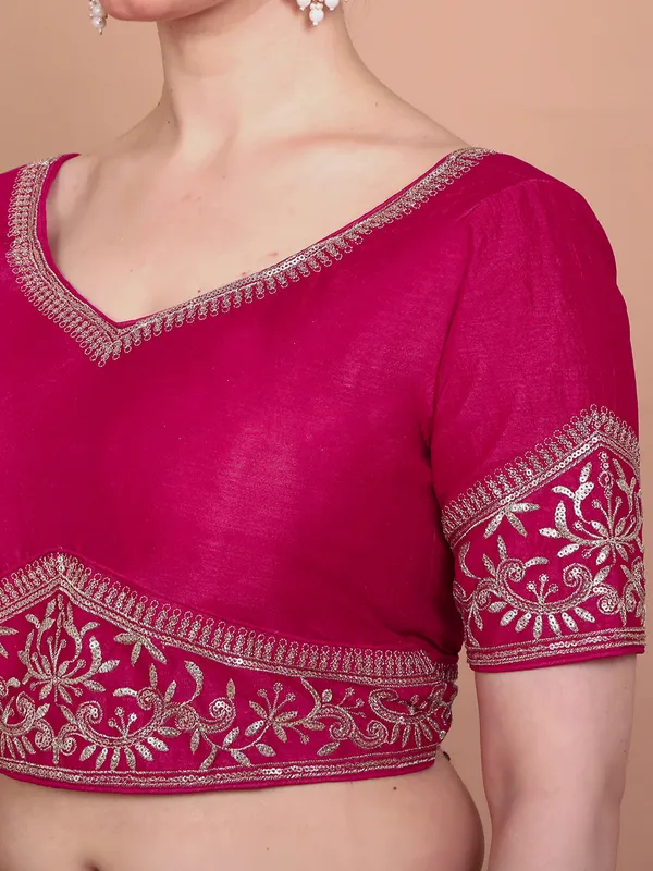 Pink silk embroidered ready made blouse