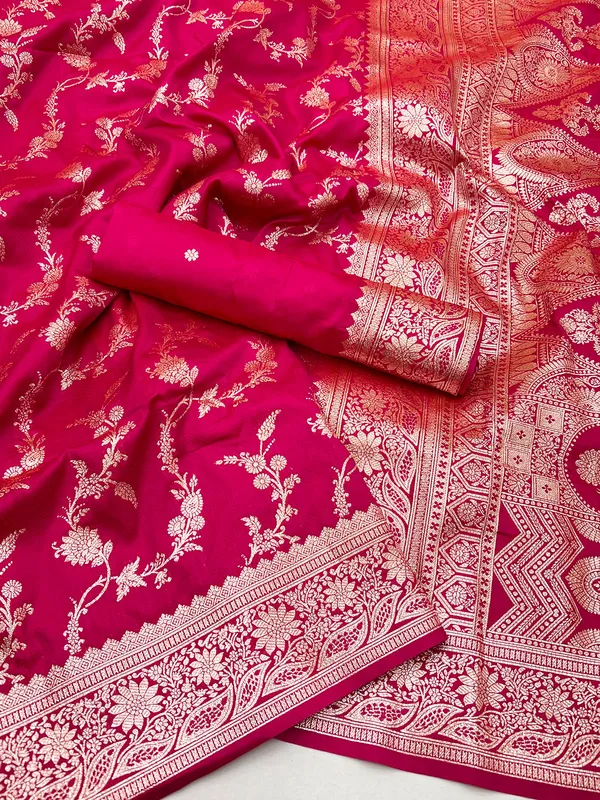 Pink silk festive wear saree with unstitched blouse