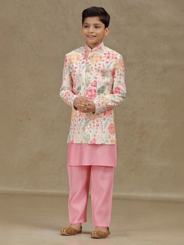 Pink silk indowestern for reception wear
