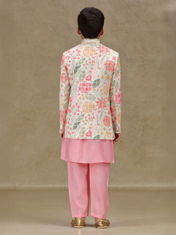 Pink silk indowestern for reception wear