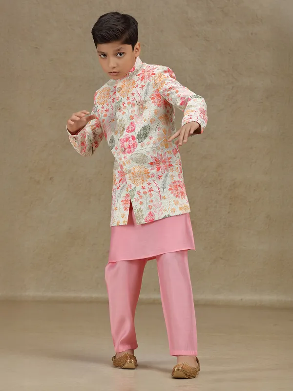 Pink silk indowestern for reception wear