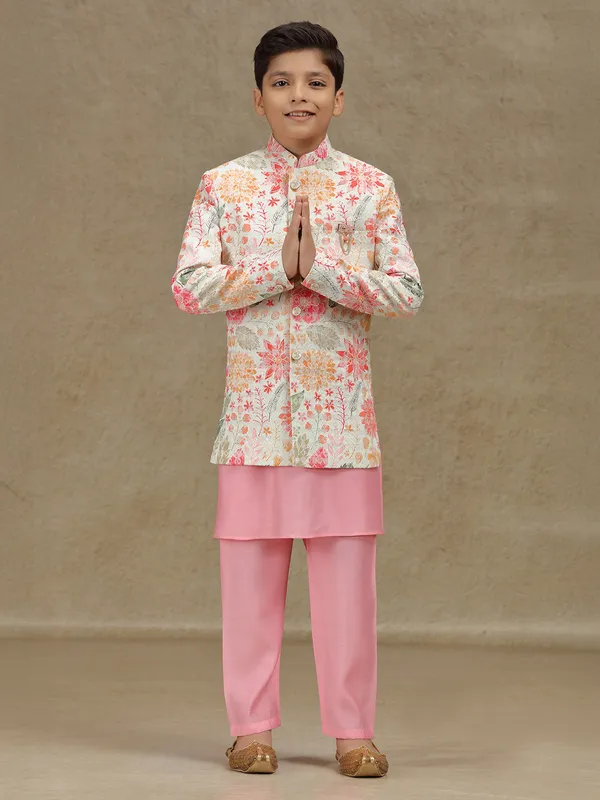 Pink silk indowestern for reception wear