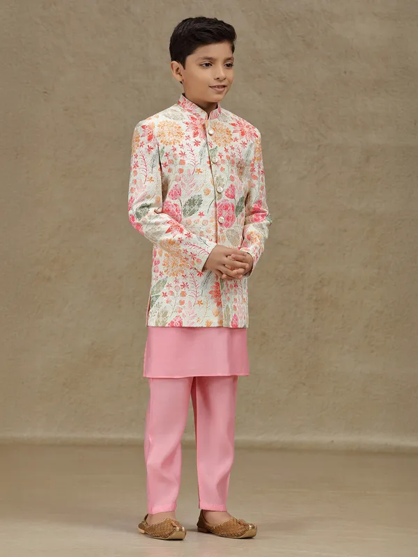 Pink silk indowestern for reception wear