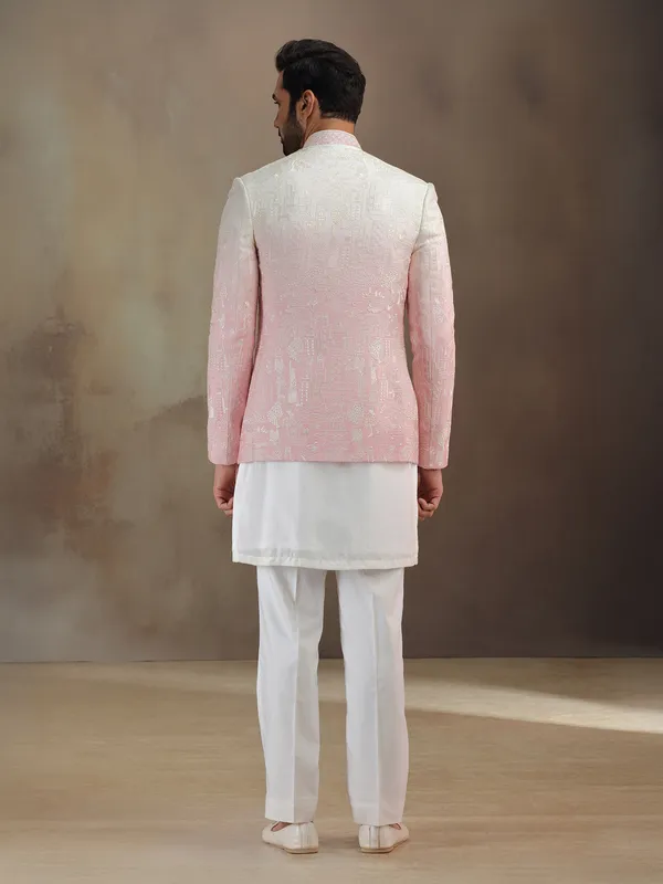 Pink silk indowestern set with rich embroidery