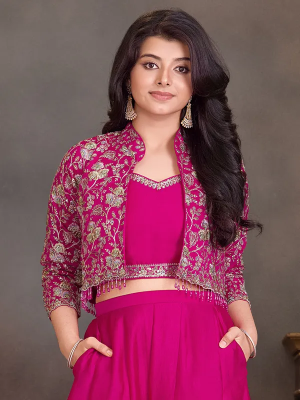 Pink silk jacket style palazzo salwar suit