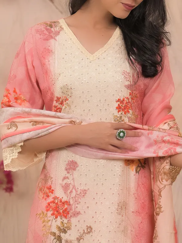 Pink silk kurti set with cutdana embellishment