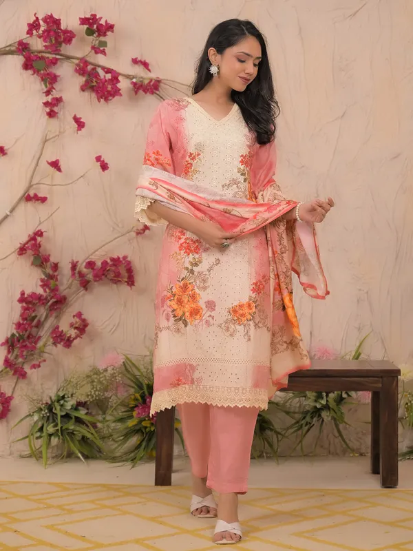 Pink silk kurti set with cutdana embellishment