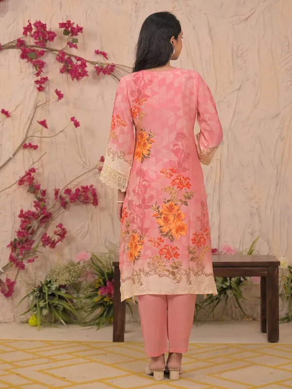 Pink silk kurti set with cutdana embellishment