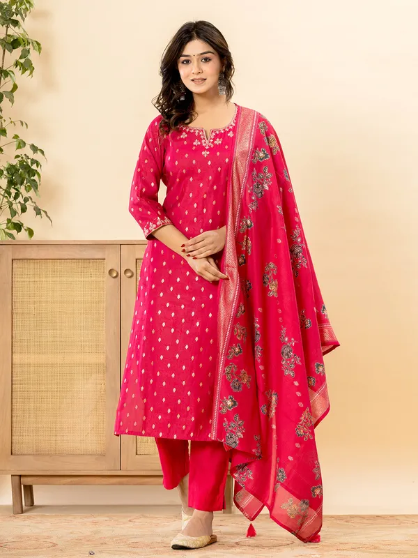 Pink silk kurti set with dupatta