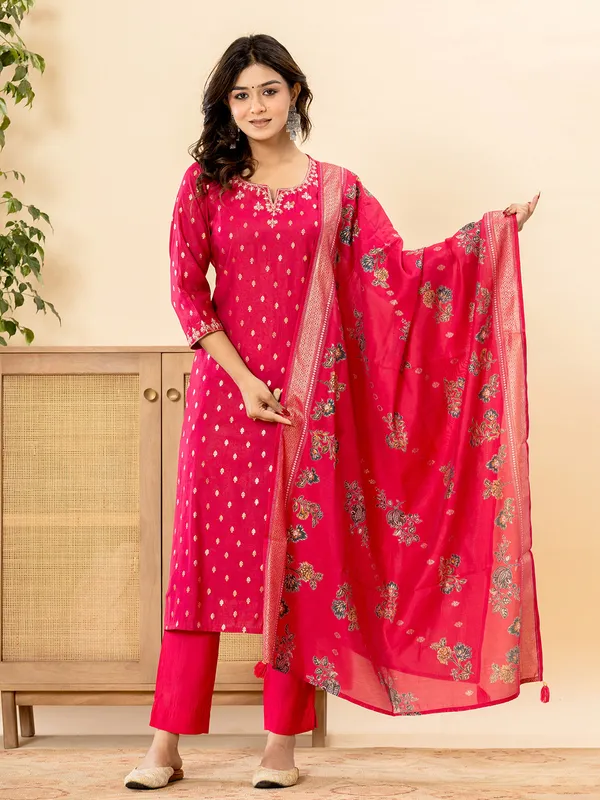 Pink silk kurti set with dupatta