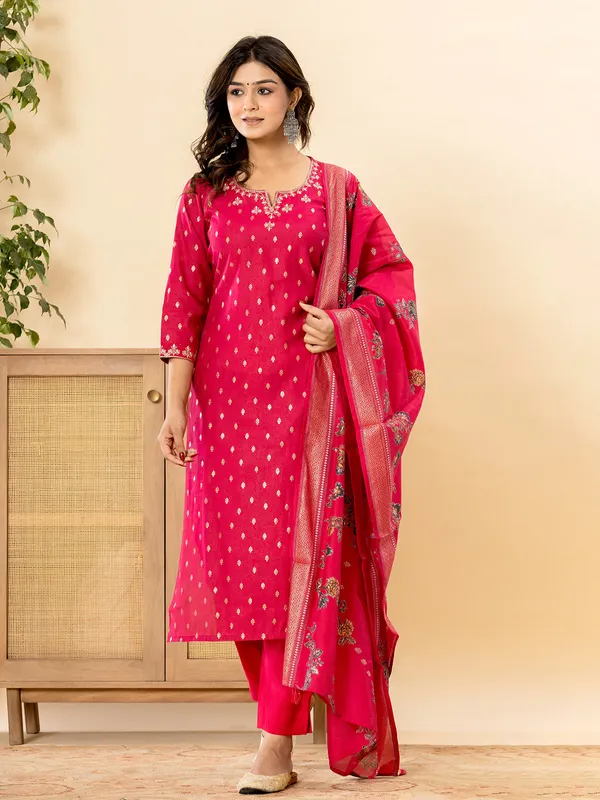 Pink silk kurti set with dupatta