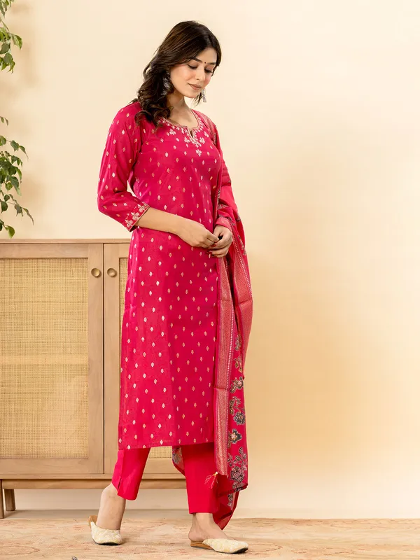 Pink silk kurti set with dupatta