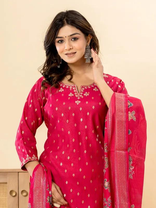 Pink silk kurti set with dupatta