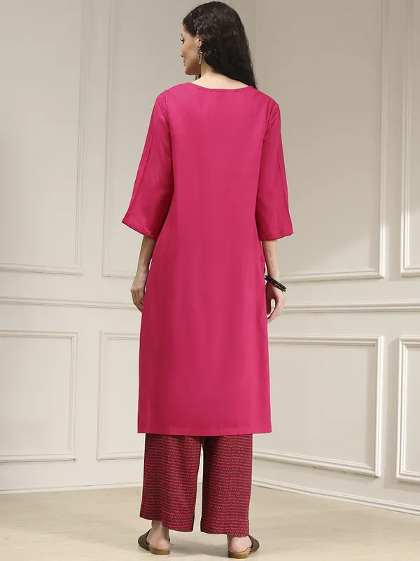 Pink silk kurti set with dupatta for festive wear