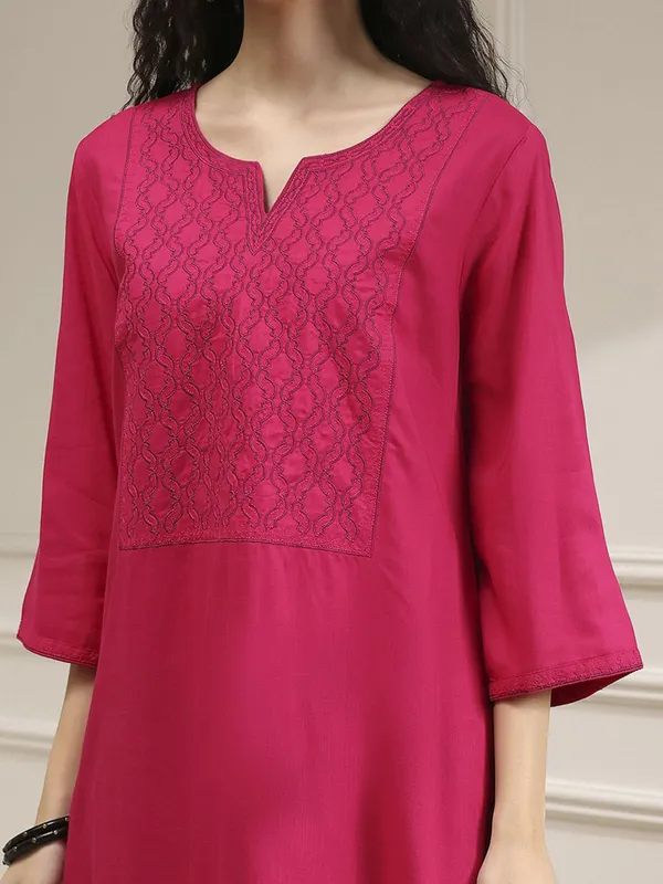Pink silk kurti set with dupatta for festive wear