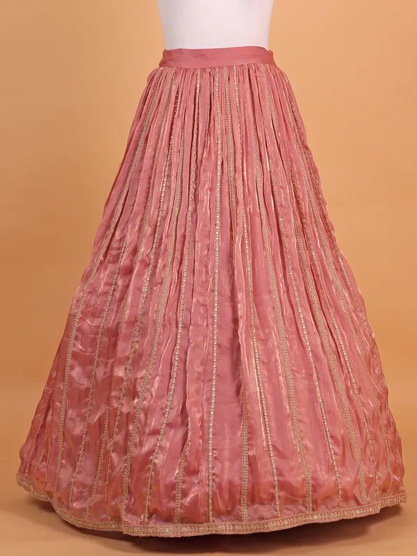 Pink silk lehenga choli for wedding wear with resham work