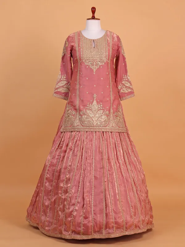 Pink silk lehenga choli for wedding wear with resham work